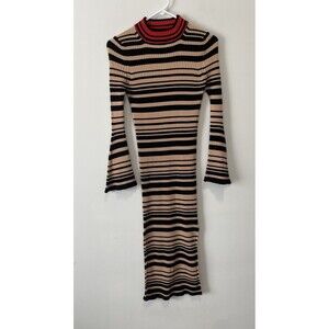 Twin Set Simona Barbieri Wool Blend Maxi Ribbed Dress XS 70s Bell Sleeve Chic